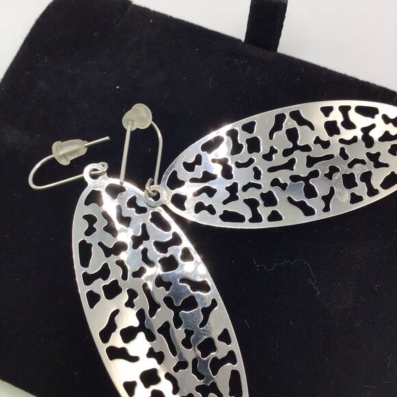 Sterling Silver Oval Cutout Dangle Earrings Hook 5.3g Modern Abstract Design - Picture 14 of 15